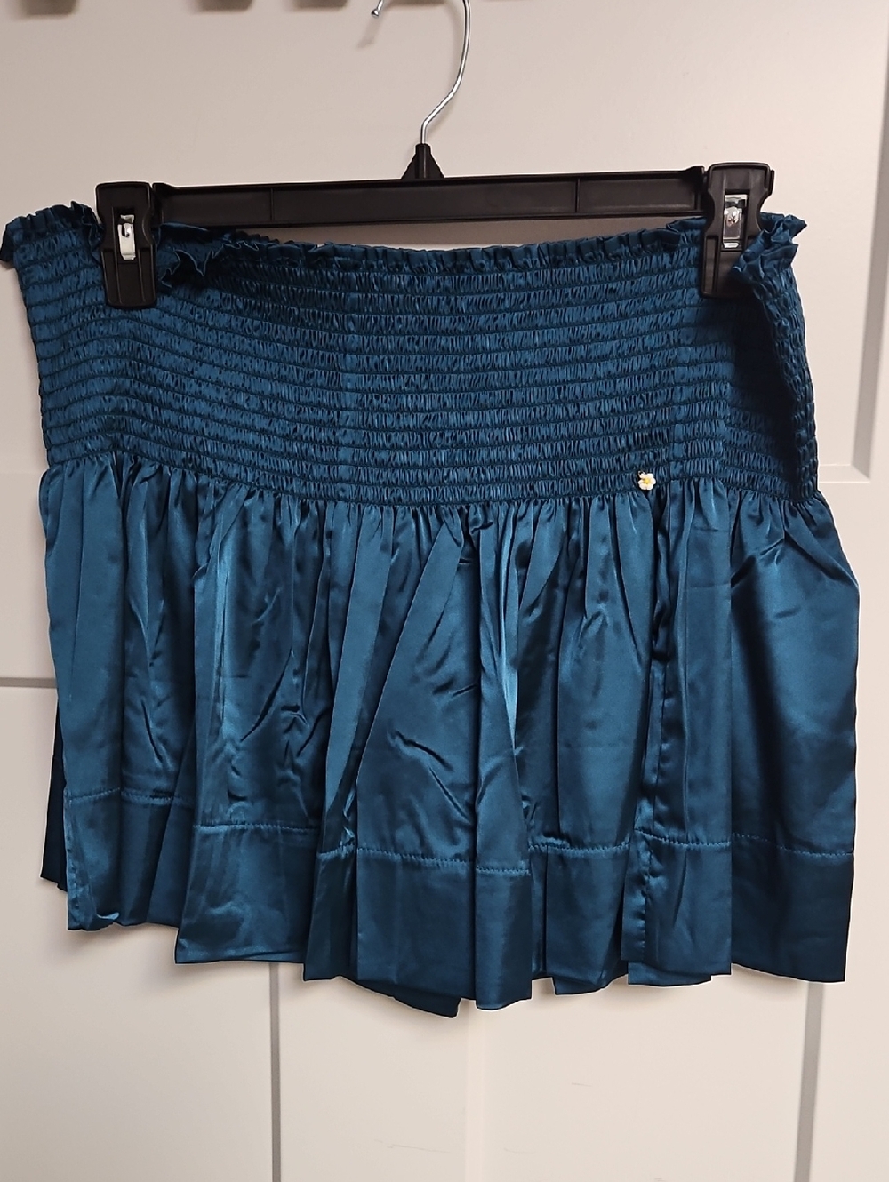 NATURAL LIFE Teal Smocked Satin Mini Shorts They Look Like A Skirt